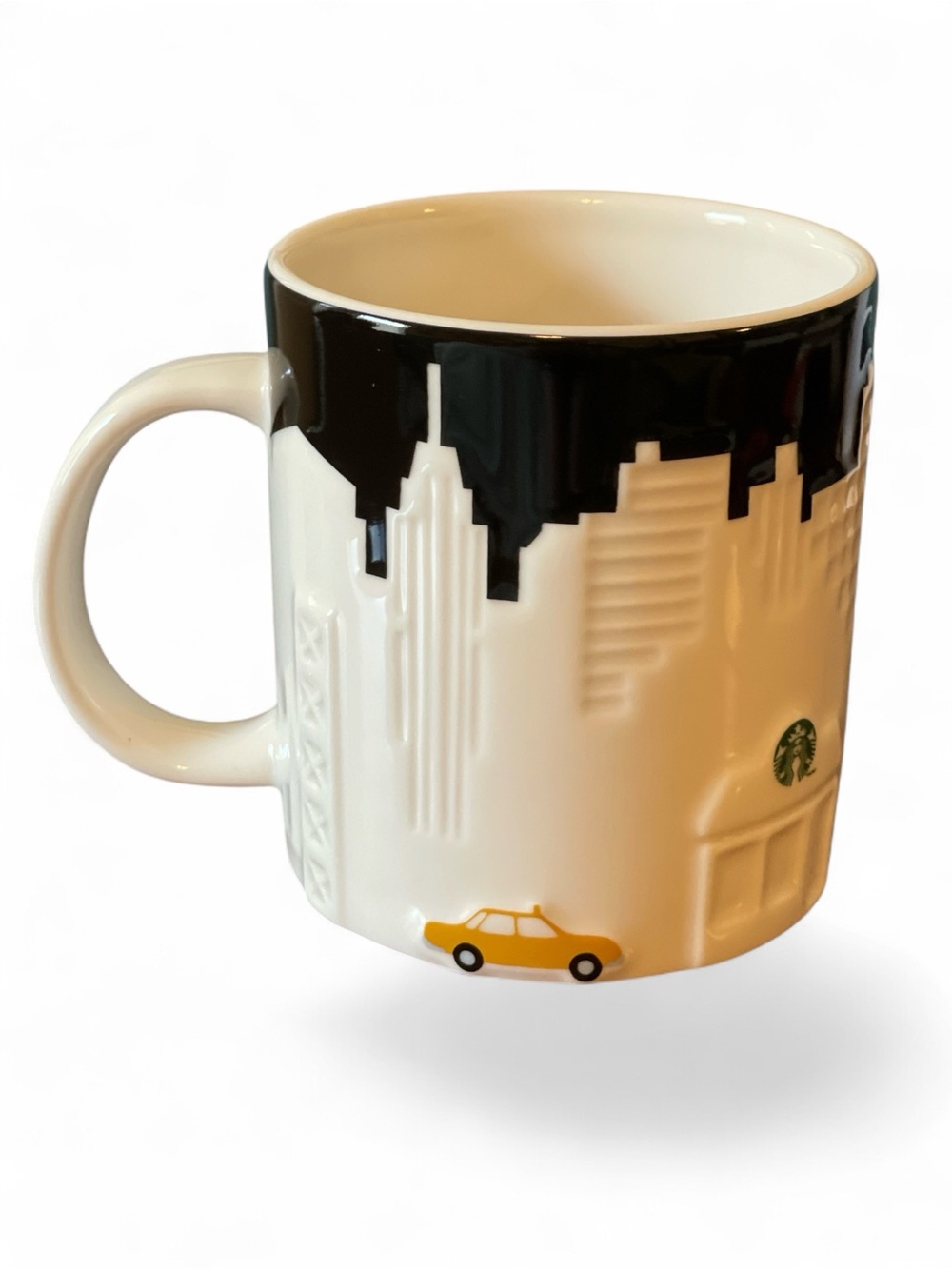 Starbucks NYC Skyline 3D Relief Collector Mug 2012 Black and White Taxi Cab 16oz